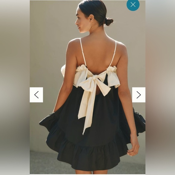 Anthropologie Babydoll Dress M | Black & White Ruffle Poplin | Romantic Style - Picture 2 of 10